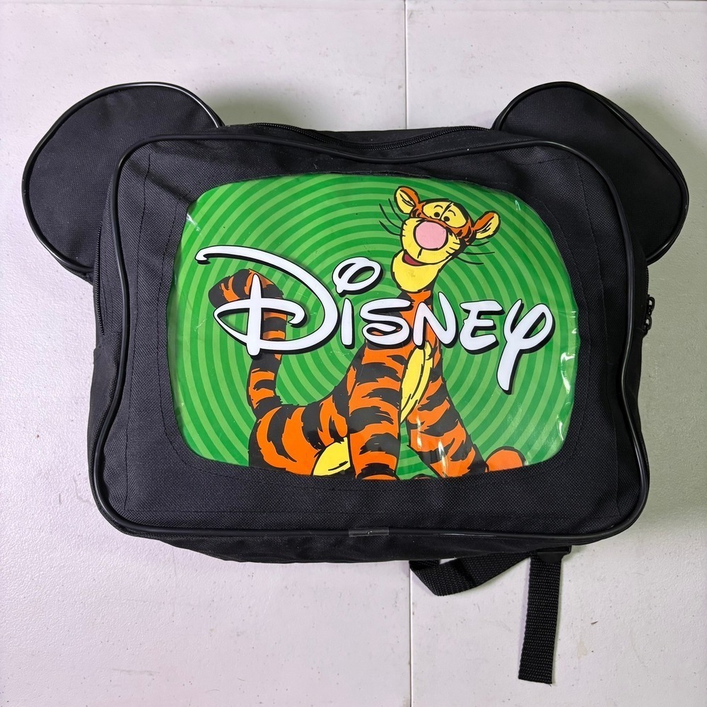Disney Tigger Winnie the Pooh Black Canvas Backpack Mickey Ears Green Graphic